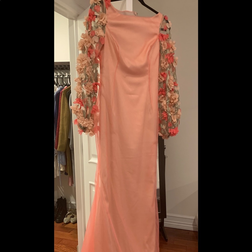 Custom made never worn pink floral sleeves gown